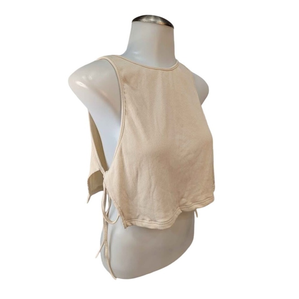 SHEIN ~ SXY Beach Summer Clothes Ribbed Slit Self-Tie ~ Crop Top ~ Cream ~Large‎